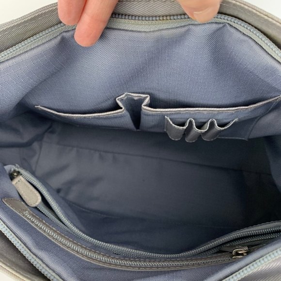 Vintage 90s metallic silver coated canvas, lined maxi tote bag 12" x 13" - Picture 5 of 9